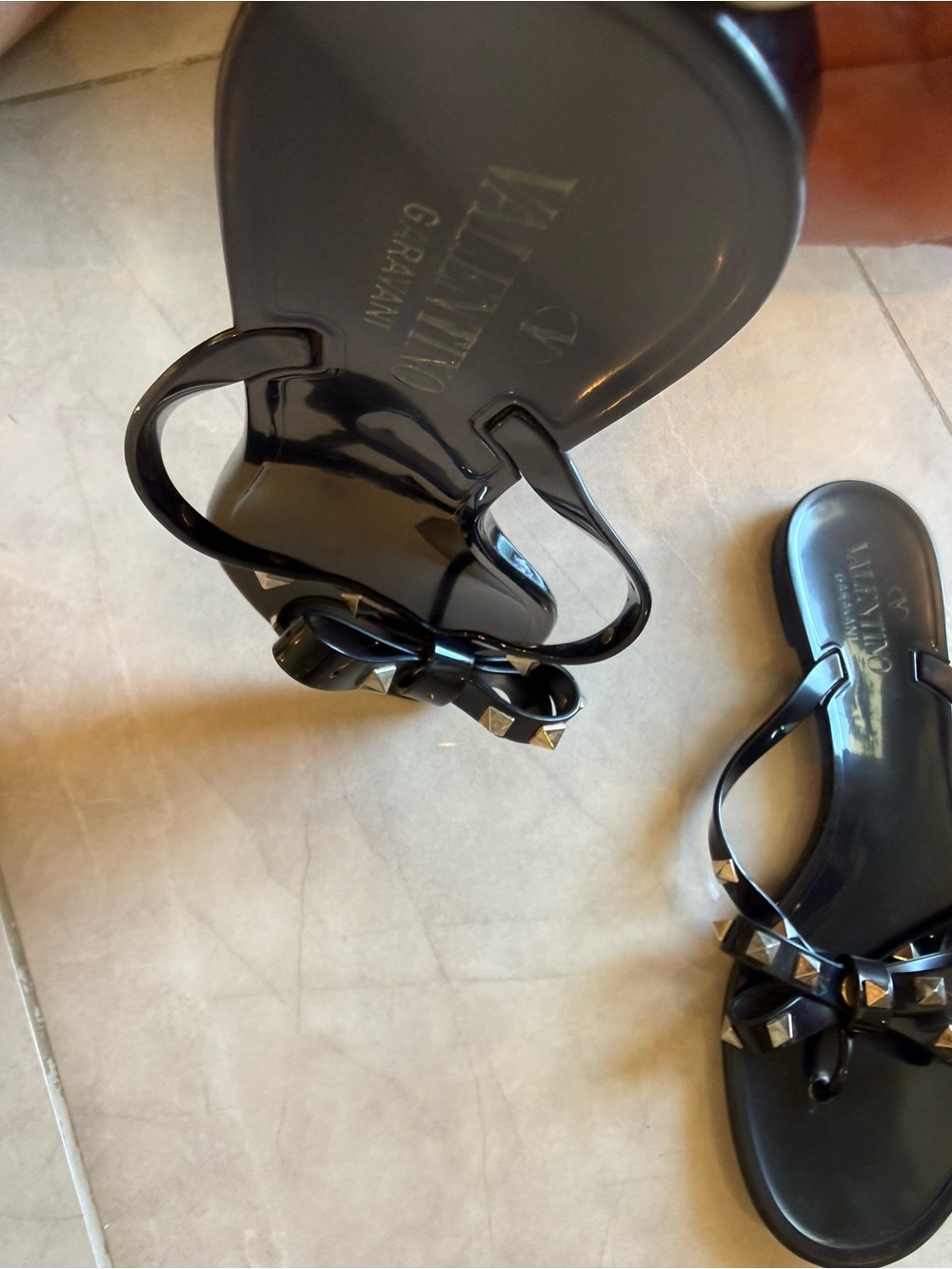 Valentino Black Studded Bow Women’s Sandals - Picture 5 of 9